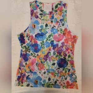 Johnny Was Mesh Multicolor Floral Tank Top